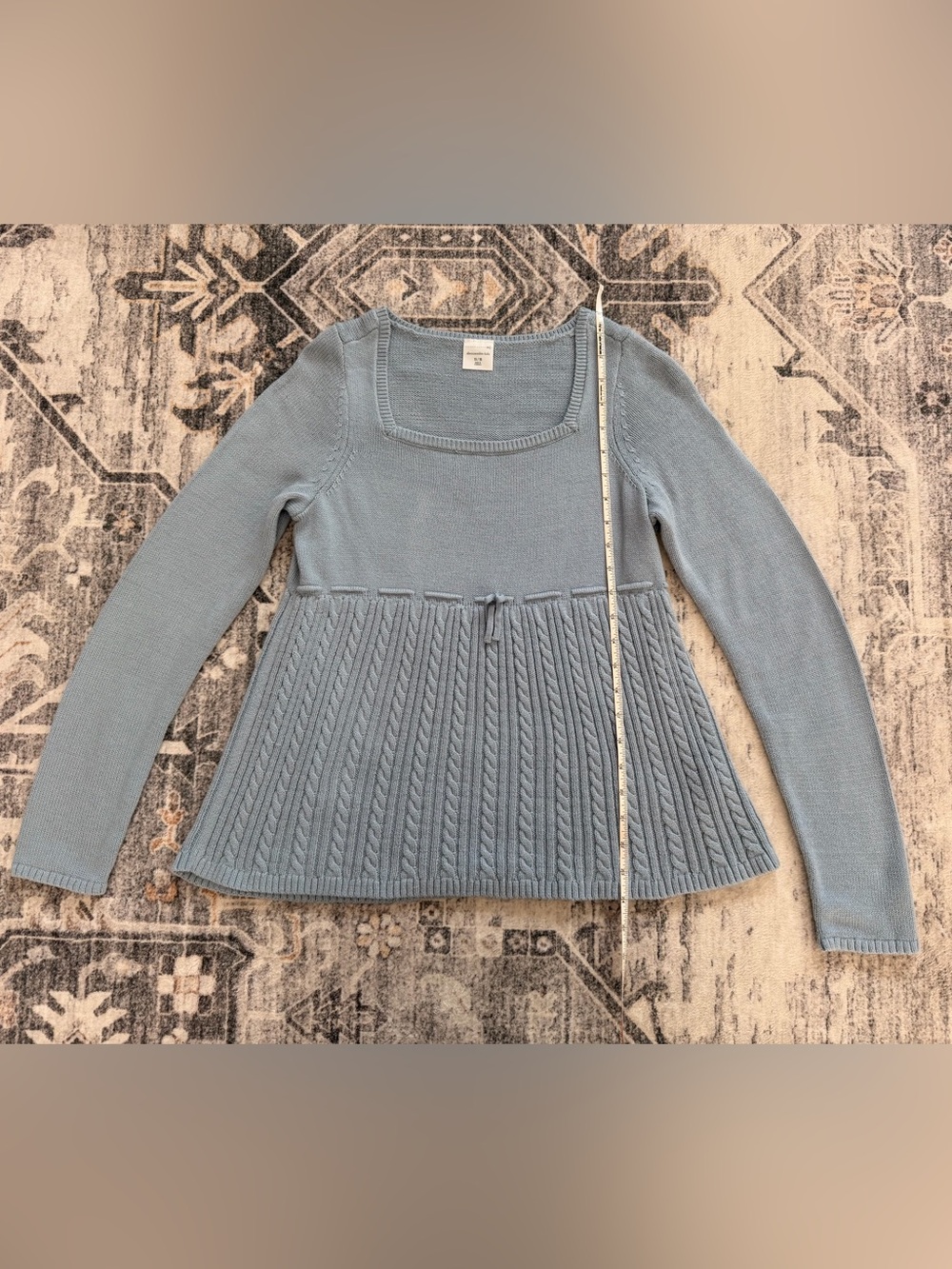 Abercrombie Kids Light Blue Square-Neck Cable Knit Peplum Sweater Never Worn